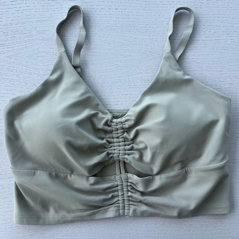 Athleta Sage Green Ruched workout top/ Long Bralette